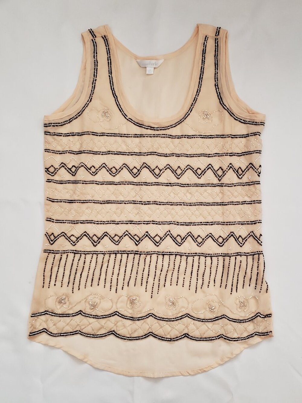 Vintage Charming Charlies size Small beaded tank top Y2K sparkly sheer boho